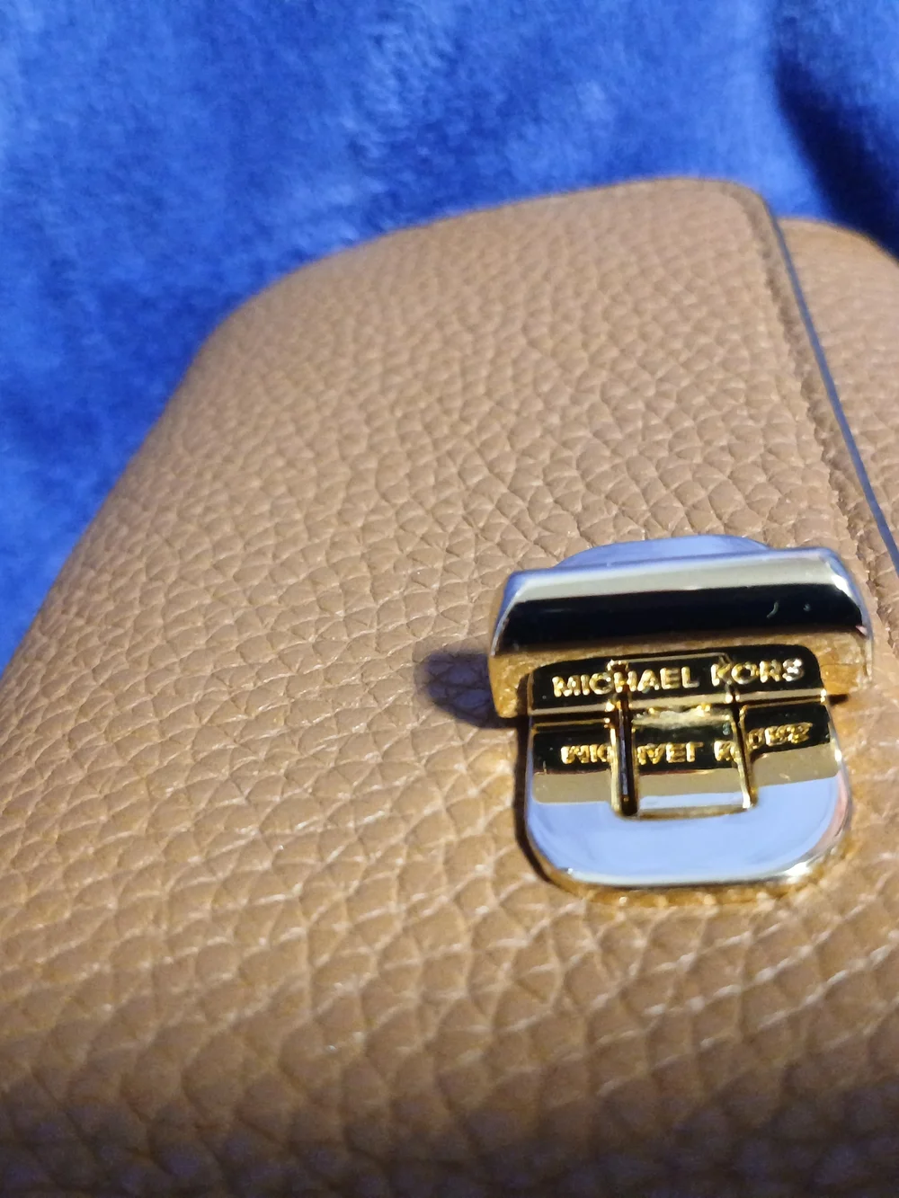 Michael Kors Tan Pebbled Leather Clutch with Gold Turn-Lock